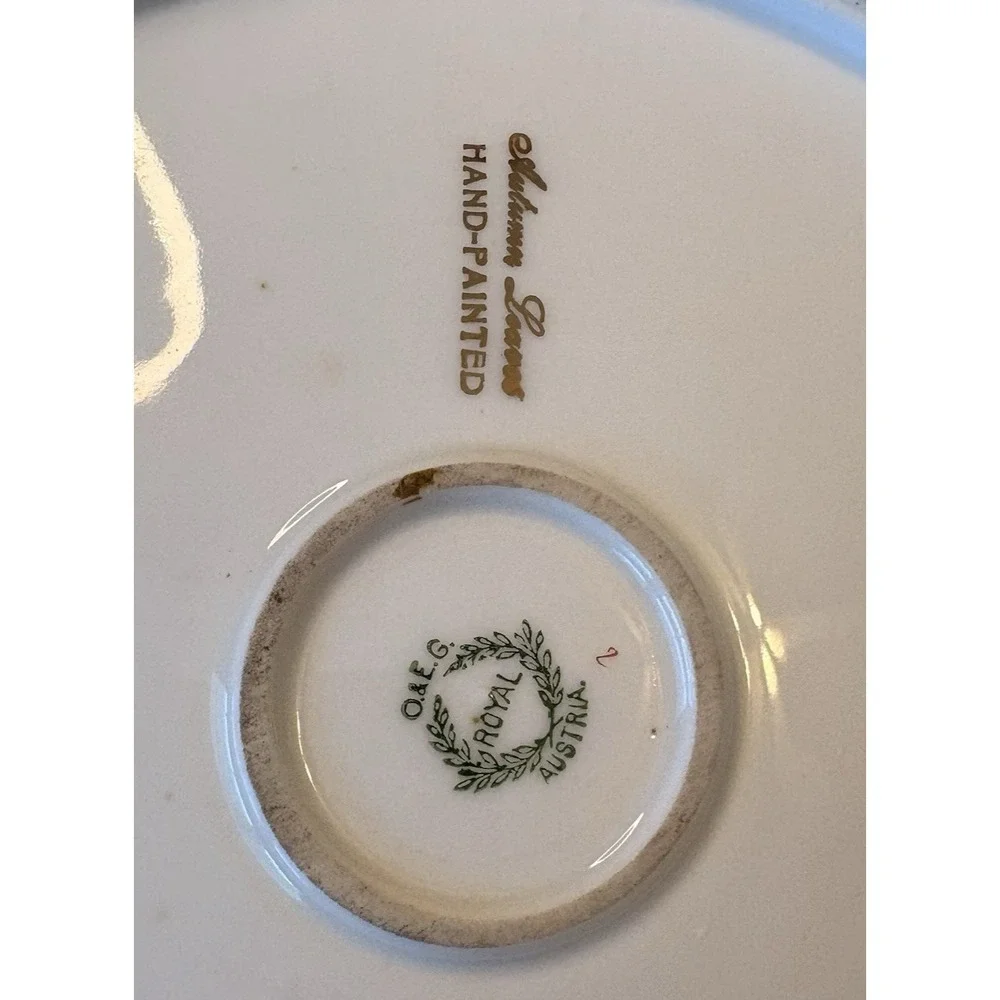 Vintage Royal Austria O&E.G. Cake Plate Autumn Leaves Hand‎ Painted Gold Trim